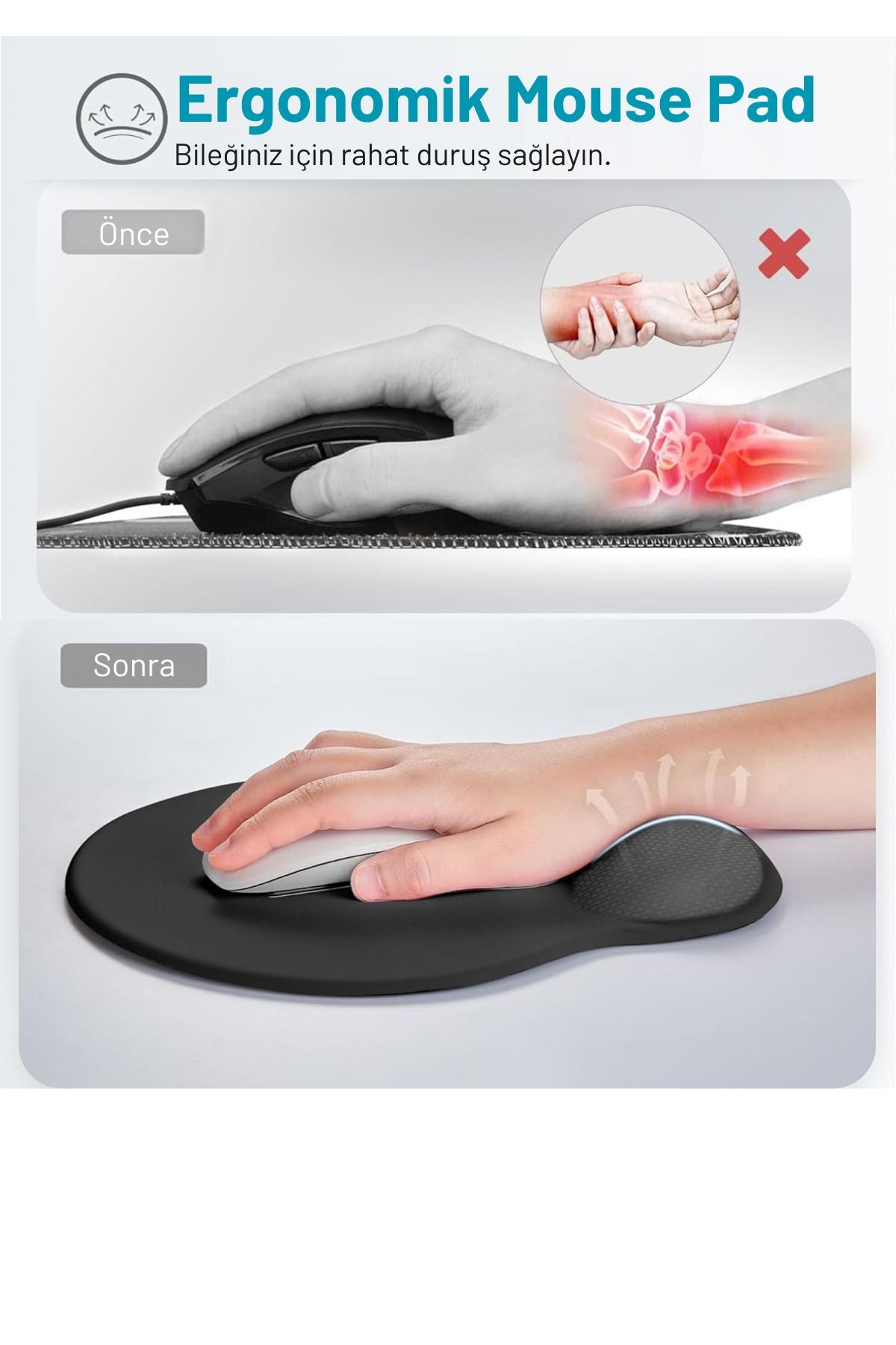 Bilek Destekli Ergonomik Rahat Konforlu Mouse Pad