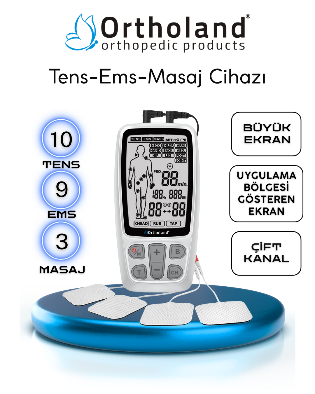 Tens Ems Masaj Cihazı 2 Kanallı Portatif Fizik Tedavi Cihazı